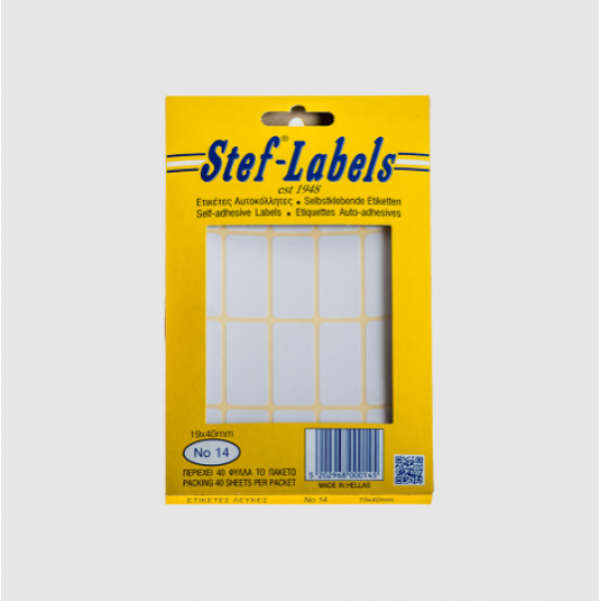 STEF ΕΤΙΚΕΤΤΕΣ ΑΥΤΟΚΟΛΛΗΤΕΣ 019x040mm 20/Φ. ΛΕΥΚΕΣ 40Φ. STEF ΕΤΙΚΕΤΤΕΣ ΑΥΤΟΚΟΛΛΗΤΕΣ 019x040mm 20/Φ. ΛΕΥΚΕΣ 40Φ.